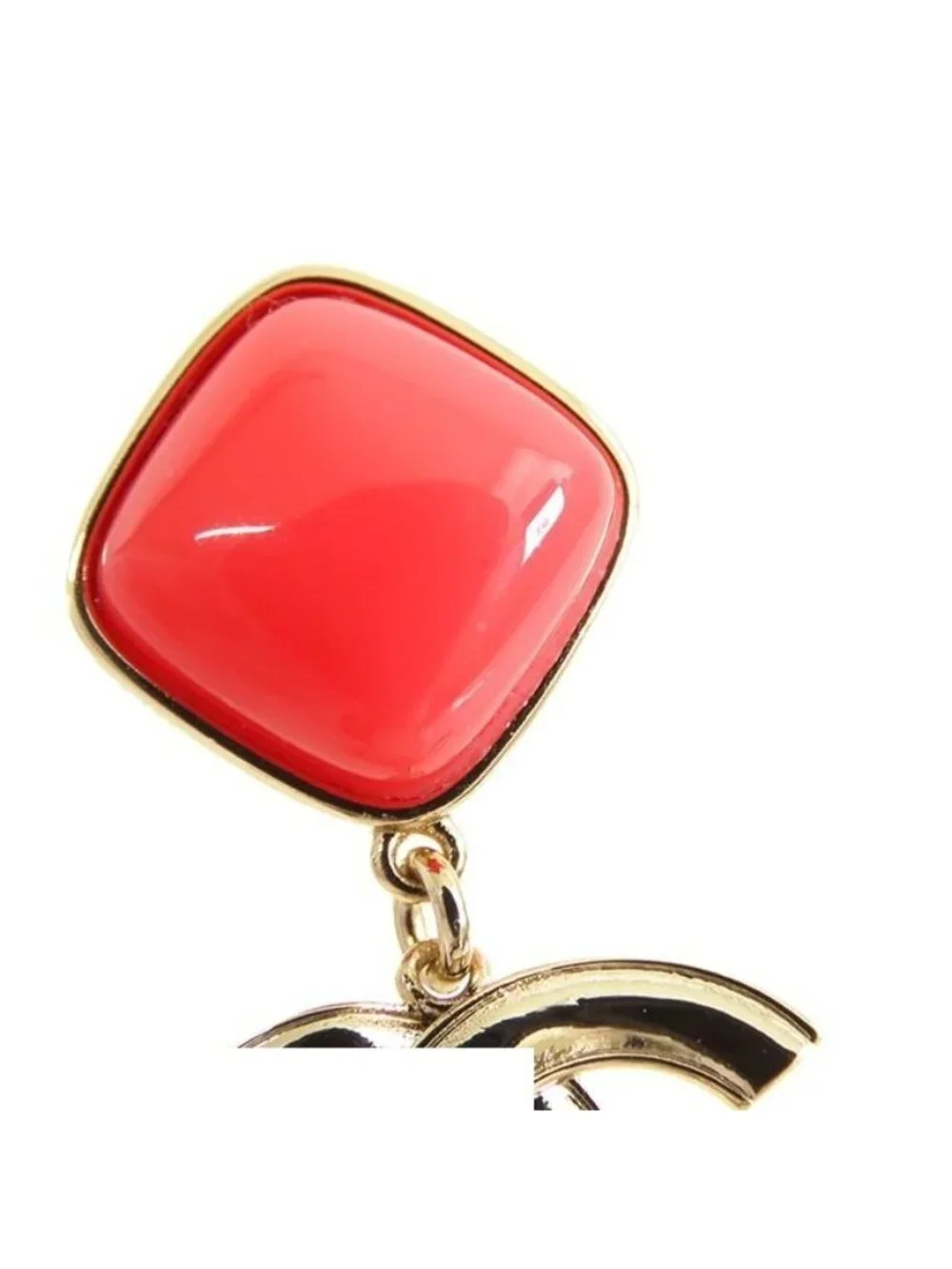 Chanel Earrings Gold Red Metal CC Logo